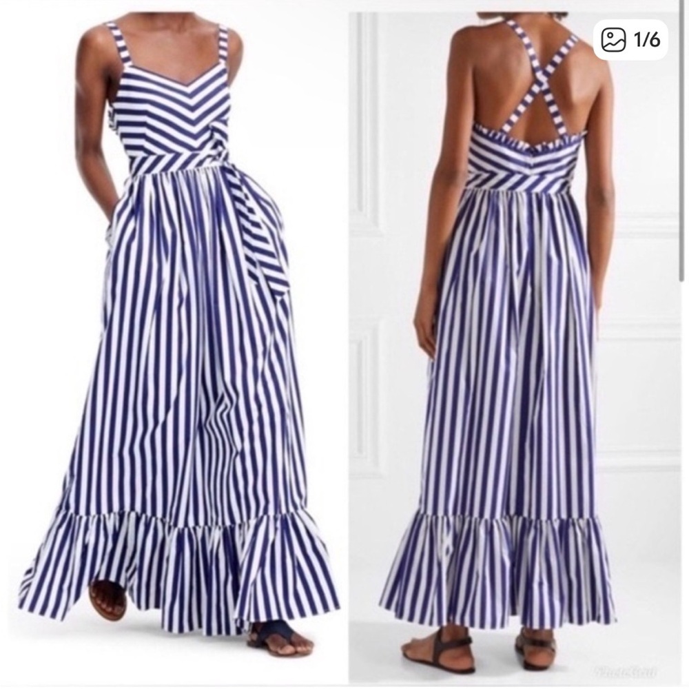 J. Crew Blue and White Striped V-Neck Maxi Dress, size 2